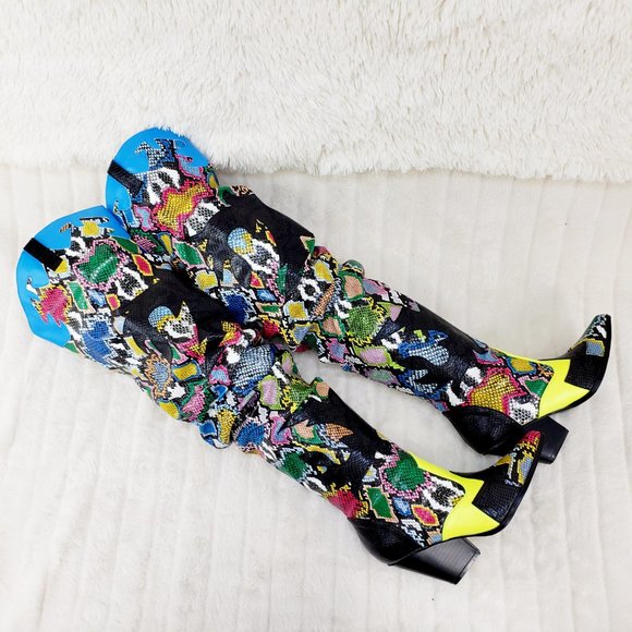 Kelsey / Hilda Western Thigh high slouch cowboy boots Multi Color Snake - Picture 6 of 12